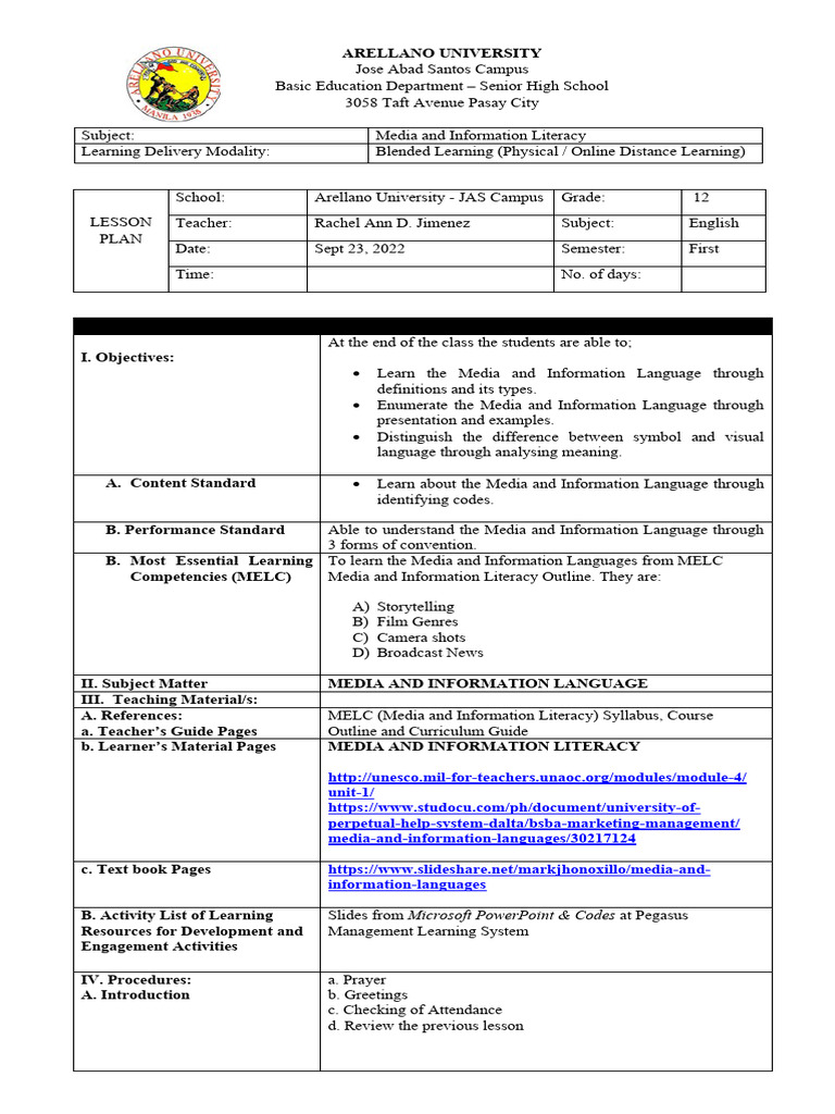 Senior High School Media Literacy Lesson Plan | PDF | Information ...