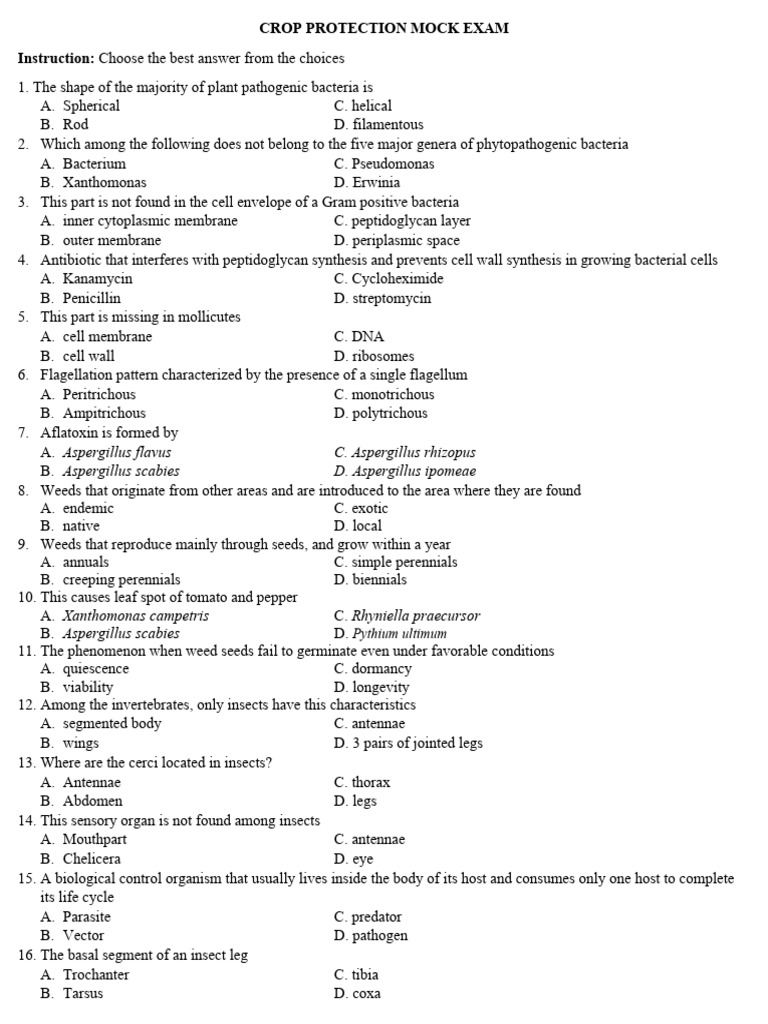 Crop Protection Exam Questions | PDF | Insects | Pest (Organism)