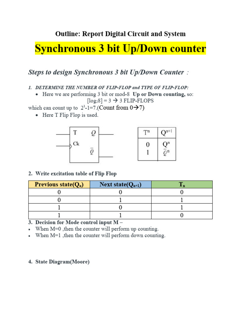 Synchronous 3-Bit Up/Down Counter Design | PDF