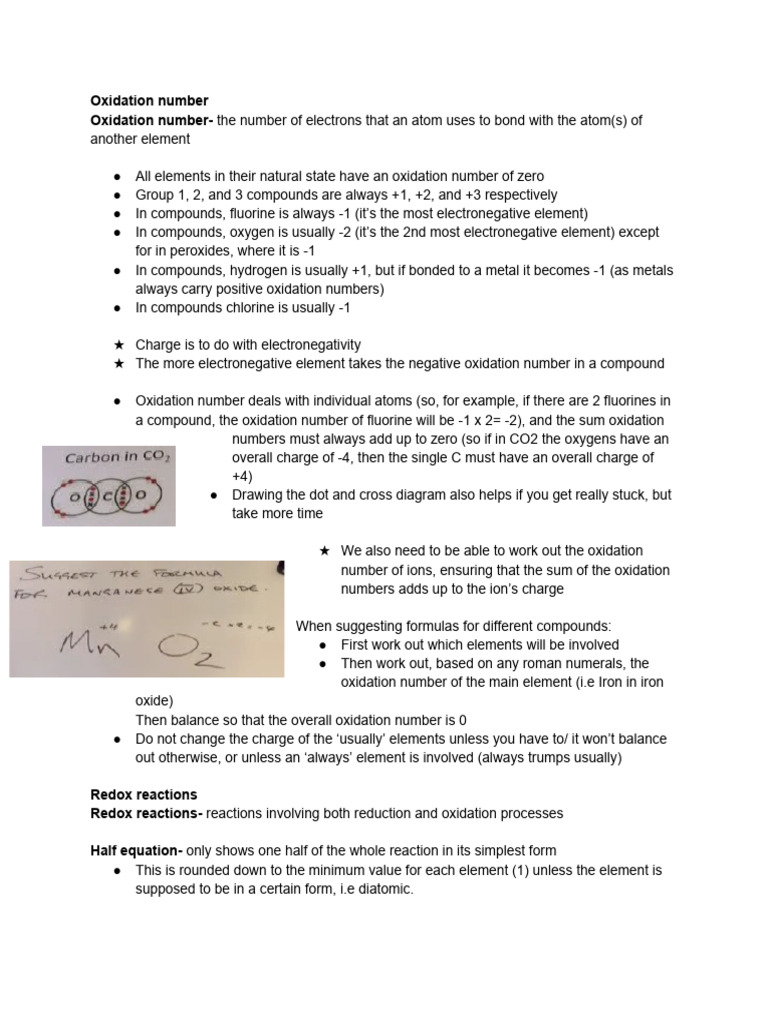 Redox Notes Pdf Redox Chemical Compounds