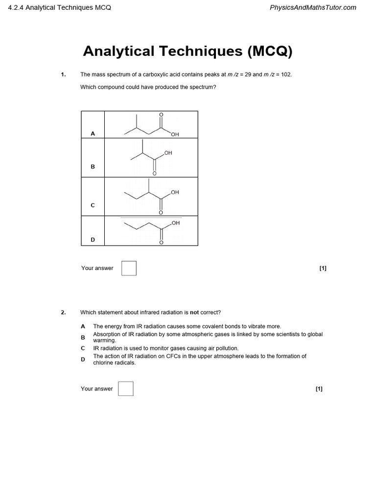 4.2.4 Analytical Techniques MCQ Download Free PDF Infrared
