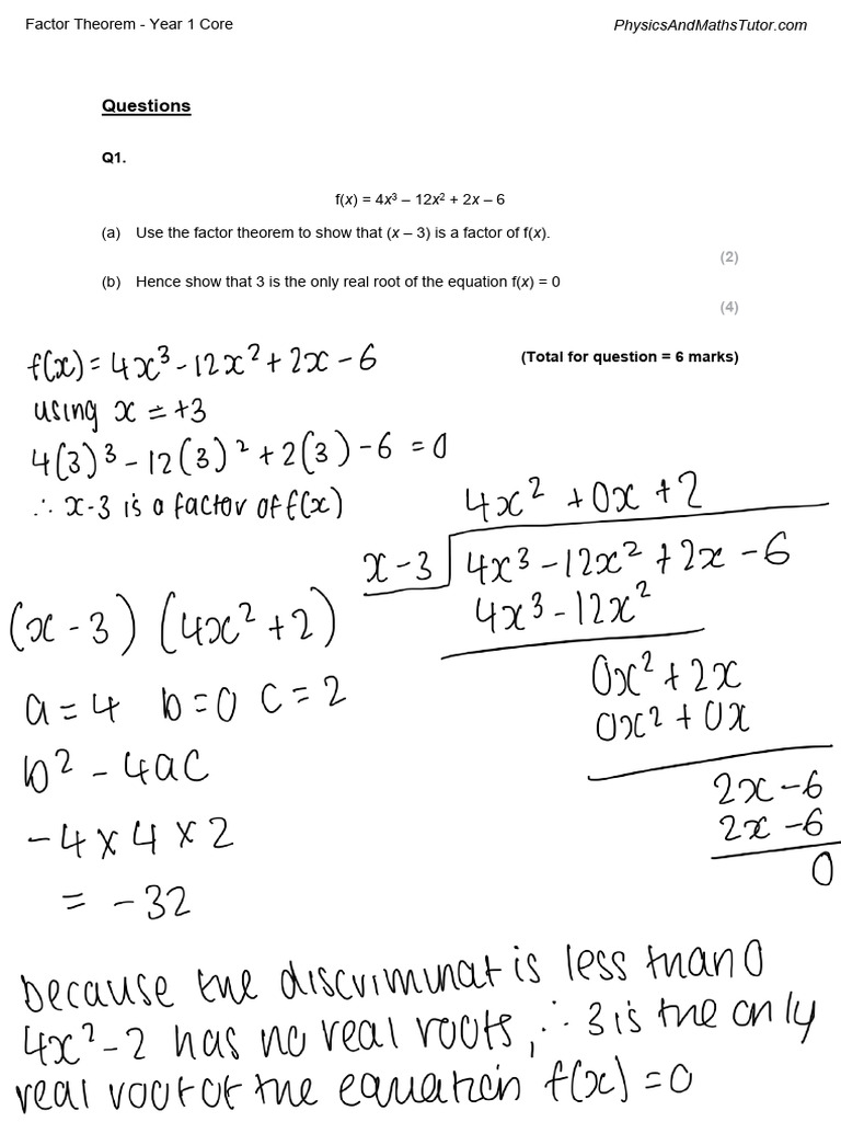 Factor theorem pdf equations curve