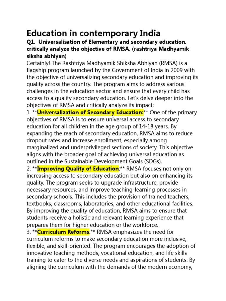 Education in Contemporary India | PDF | Inclusion (Education) | Learning