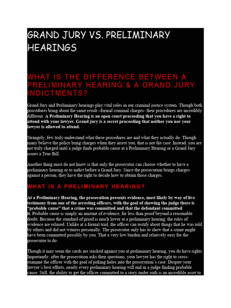 Grand Jury vs. Preliminary Hearing Explained | PDF | Preliminary ...