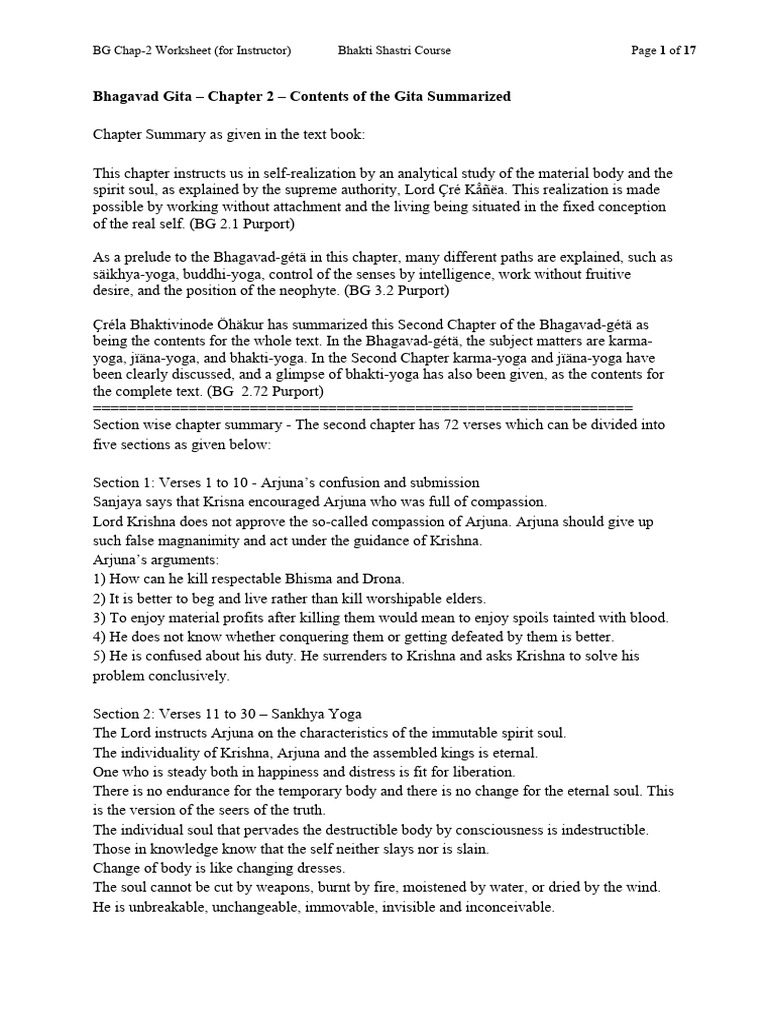 BG Chapter 2 Instructor Worksheet | PDF | Bhagavad Gita | Soul