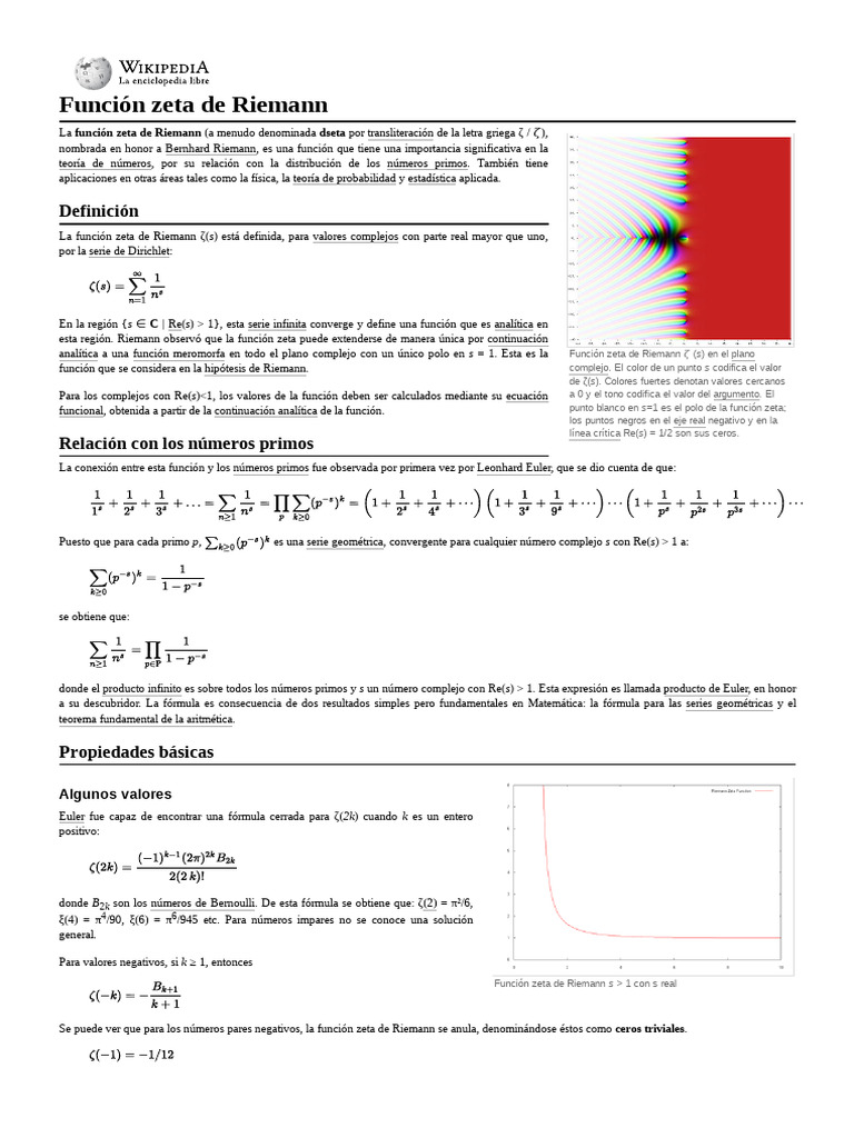 Función Zeta de Riemann | PDF | Objetos matemáticos | Análisis matemático