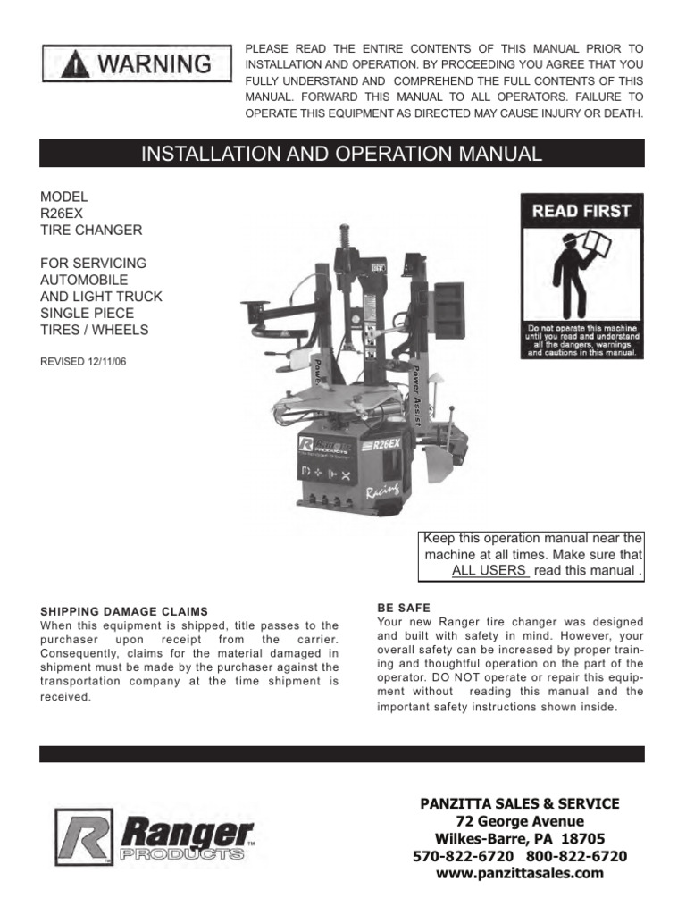 R26EX Tire Changer Manual | PDF | Automotive Technologies | Automotive ...