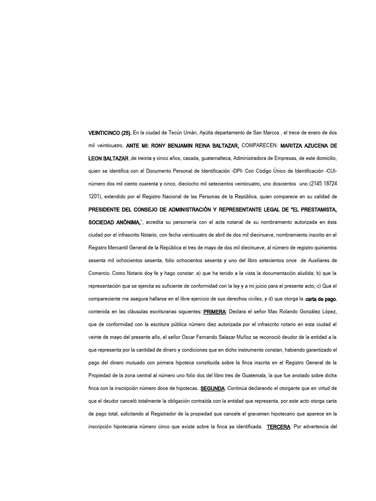 Escritura 11 Carta de Pago | PDF | Pagos