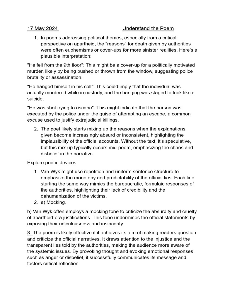 Analyzing Political Poetry on Apartheid | PDF