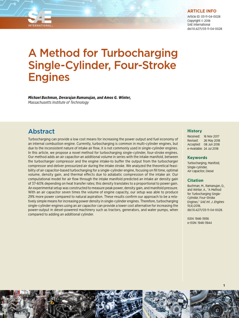 Turbocharging Single Cylinder 4 Stroke Engines | PDF | Turbocharger ...