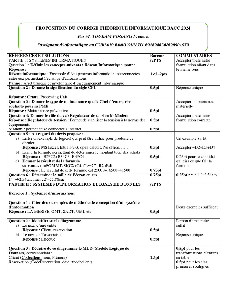 Correction Bac Informatique 2024 | PDF | Informatique | SQL