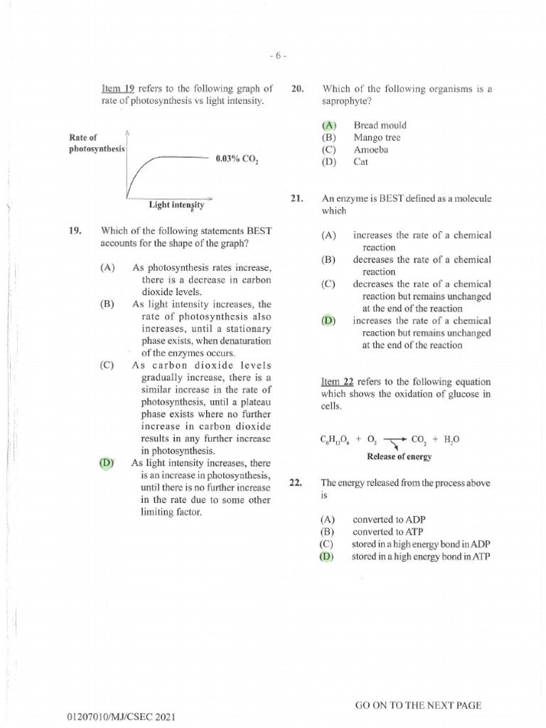 Bio Paper 1, Sheet 5 | PDF