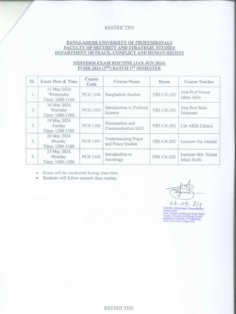 Midterm Routine - (Jan-Jun 24) 3rd Batch | PDF