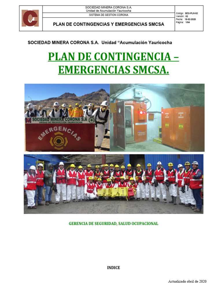Plan de Emergencias y Contingencia | PDF | Minería | Seguridad y salud ...