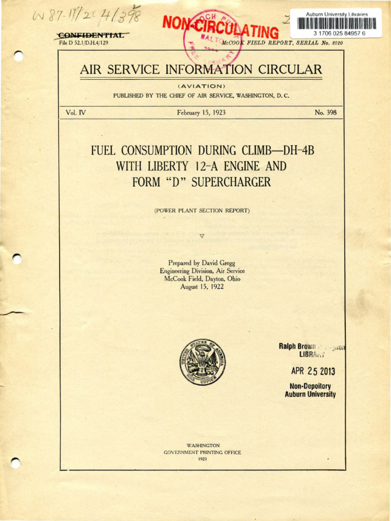 Fuel Consumption During Climb-DH-4B With Liberty-12-A Engine and Form D ...