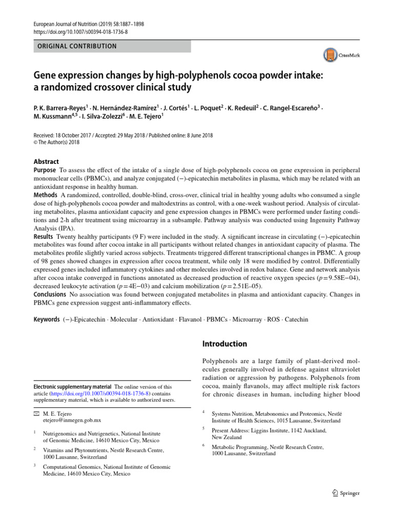 BARRERA-REYES 2019 Gene Expression Changes by High-Polyphenols Cocoa ...