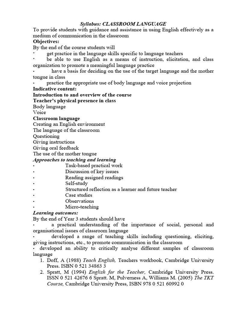 Syllabus classroom language download free pdf teachers learning