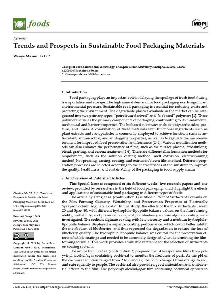 Trends and Prospects in Sustainable Food Packaging Materials PDF