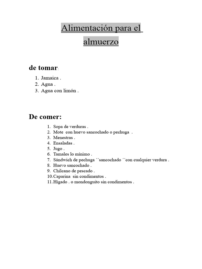 Alimentación para El Almuerzo | PDF