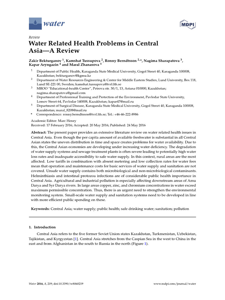 BEKTURGANOV 2016 Water Related Health Problems in Central | PDF | Water ...