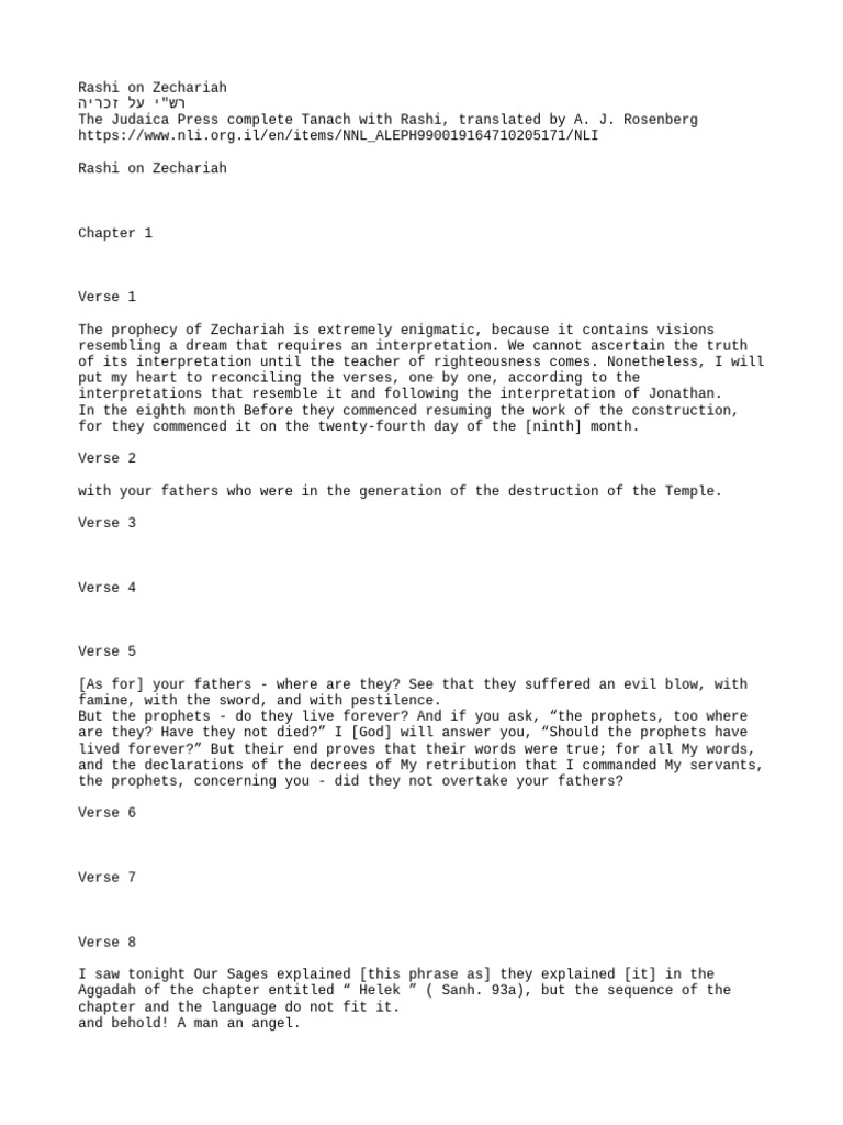 Rashi On Zechariah - en - The Judaica Press Complete Tanach With Rashi ...