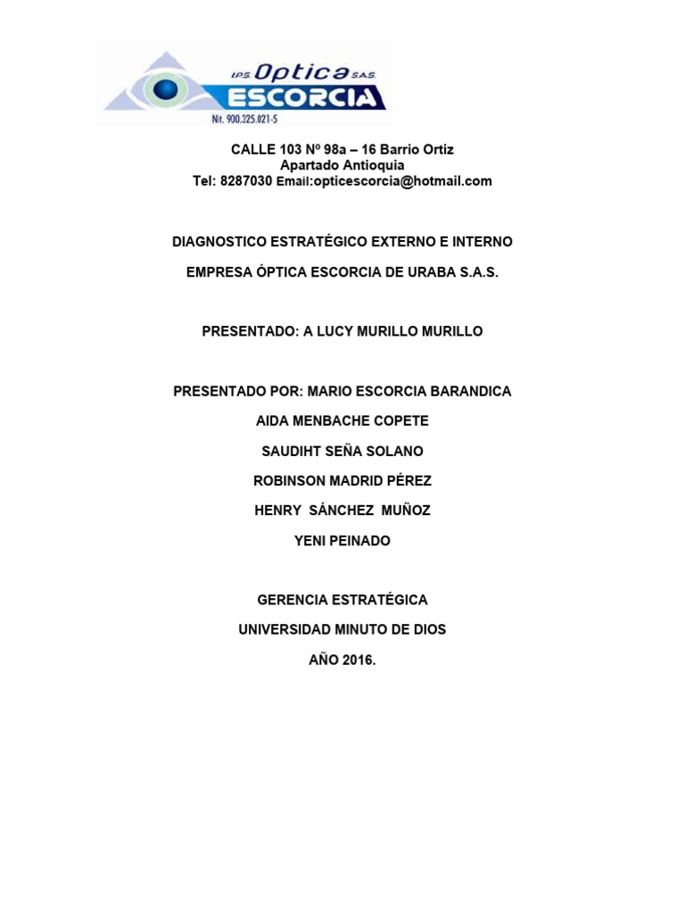 Dignostico Estrategico Externo e Interno 2 | PDF | Ojo humano | Lentes