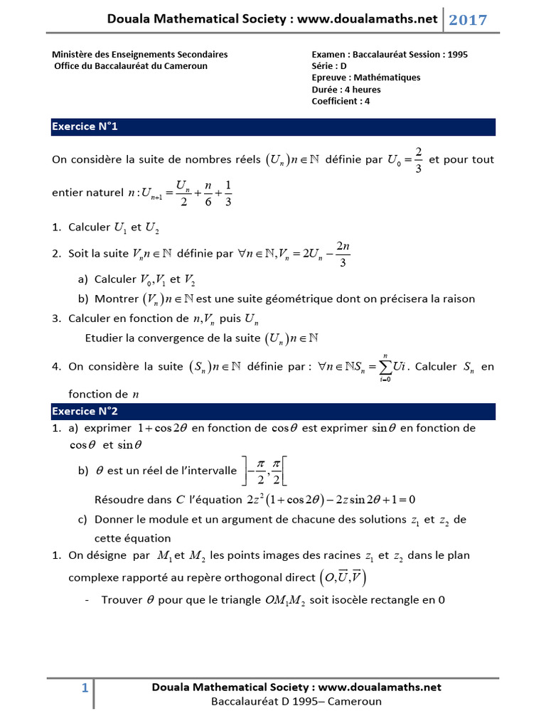 Sujet et correction Bac Maths 1995 | PDF | Fonction (Mathématiques ...