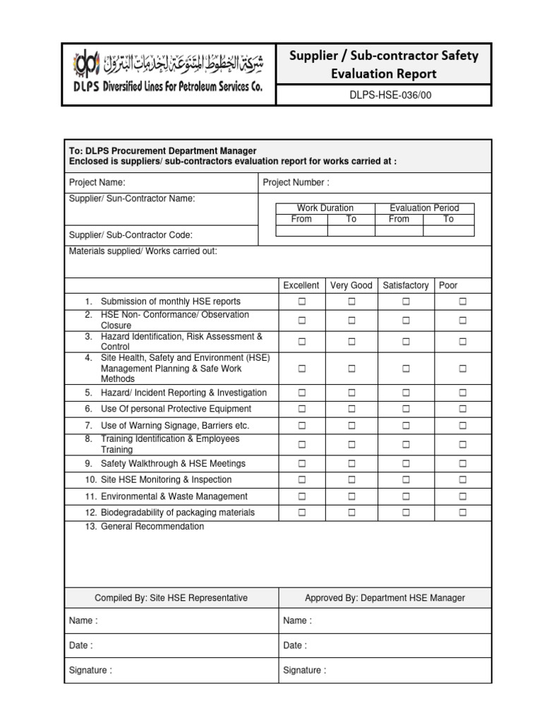 Supplier Safety Evaluation Report | PDF | Workplace | Working Conditions
