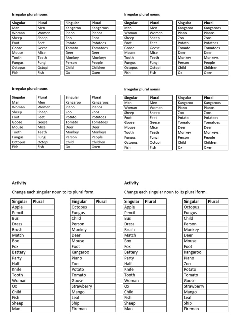 Irregular Plural Nouns Guide | PDF | Plural | Goose