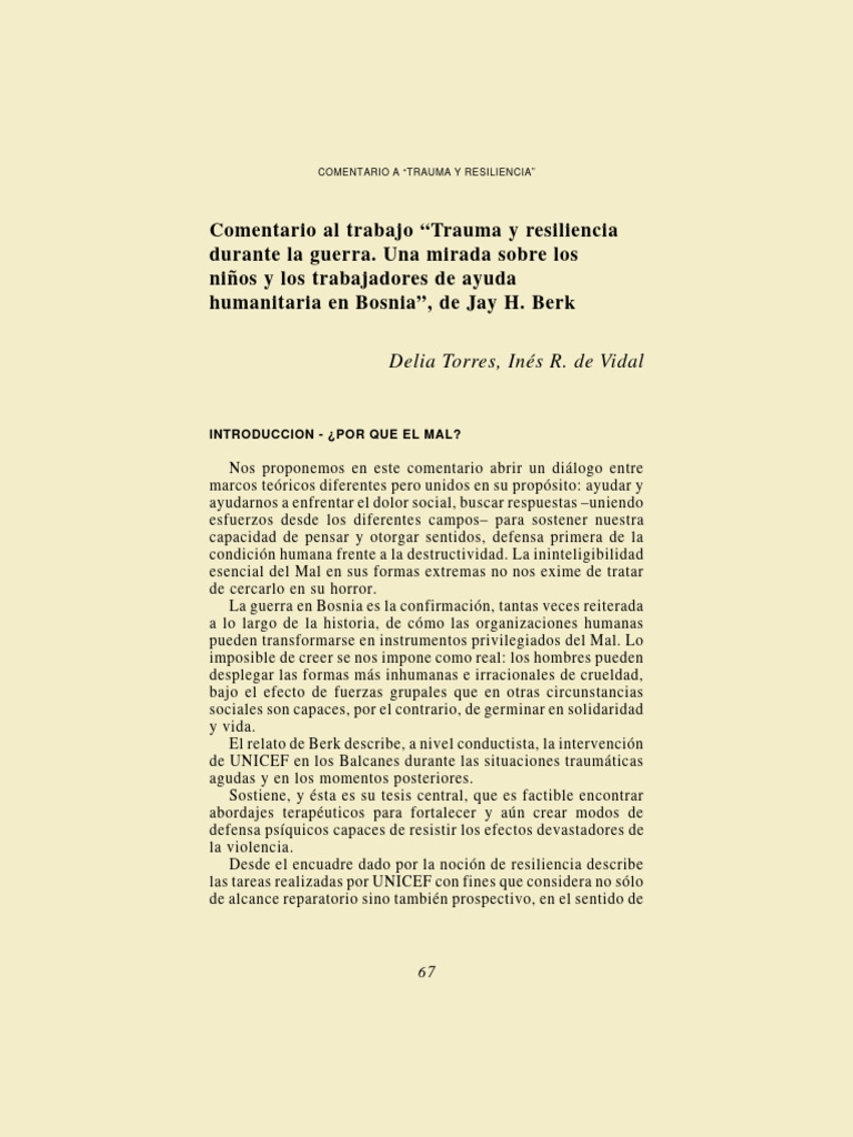 Resliciencia Ines Vidal | PDF | Psicoanálisis | Resiliencia psicológica
