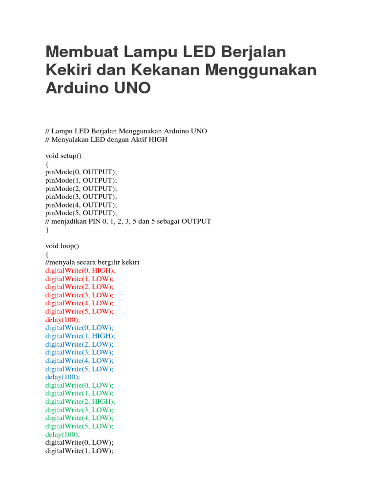 Membuat Lampu LED Berjalan Kekiri Dan Kekanan Menggunakan Arduino UNO | PDF