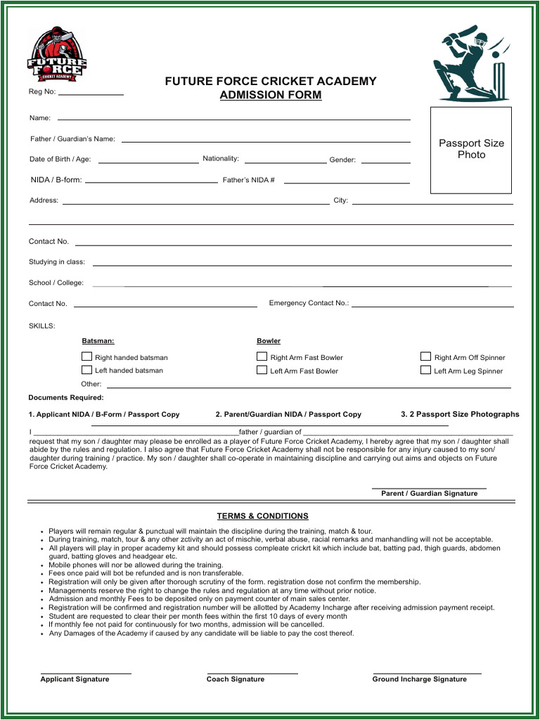 Cricket Academy Admission Form 2025 | PDF | Cricket | Bowling (Cricket)