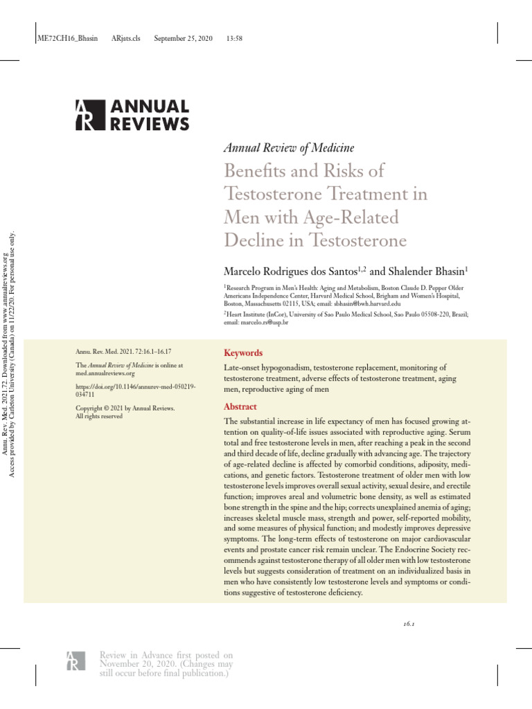 10.1146@annurev Med 050219 034711 | PDF | Testosterone | Clinical Medicine