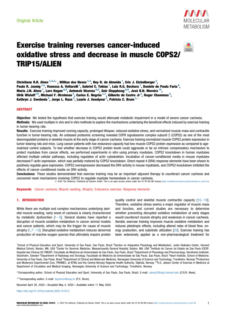 Exercise Training Reverses Cancer Induced Oxidative Stress and Decrease ...