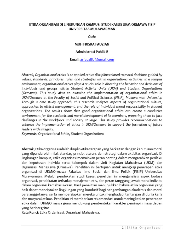 Muh friska fauzian etika organisasi pdf