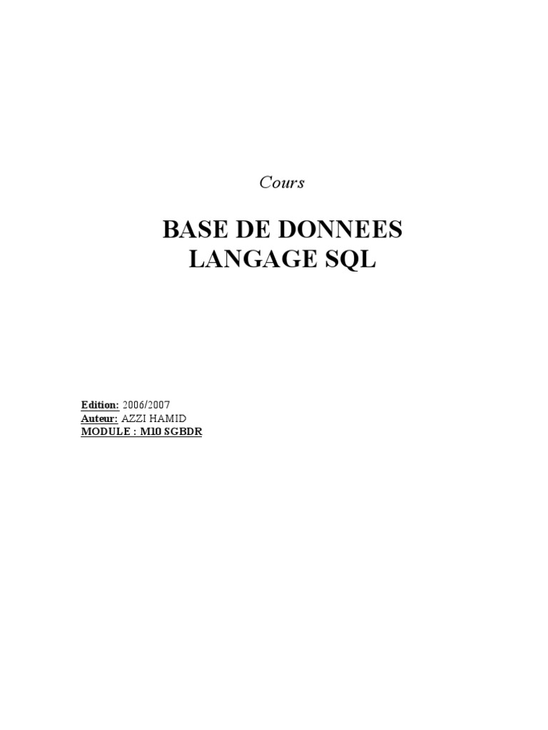 Introduction au langage SQL et SGBDR | PDF | SQL | Base de données ...