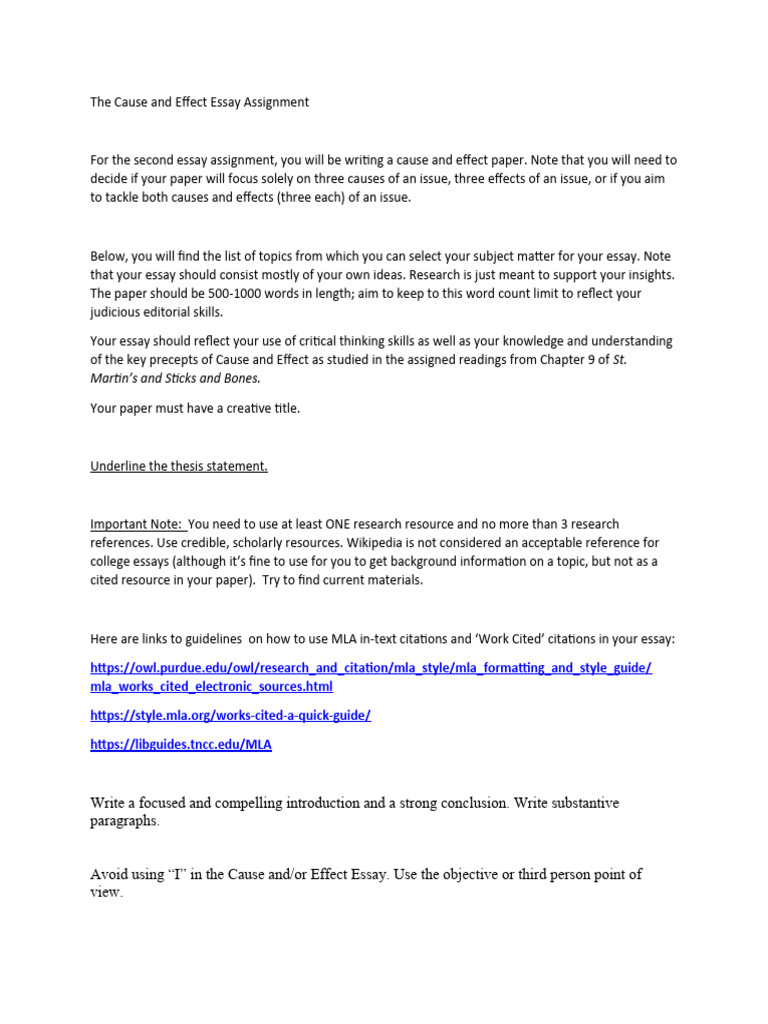 Cause and Effect Essay Guidelines | PDF | Essays | Causality