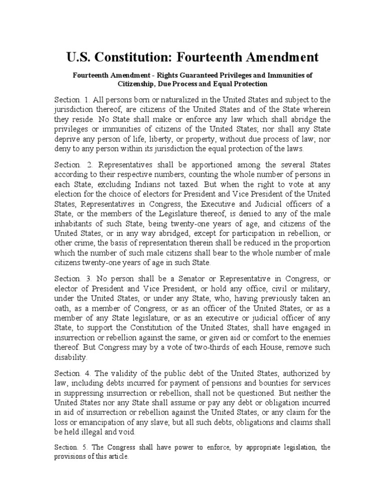 14th Amendment | PDF | Fourteenth Amendment To The United States ...