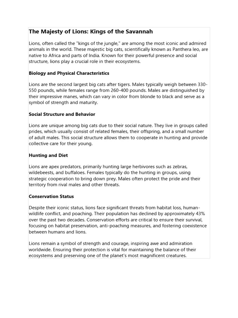 The Majesty of Lions | PDF | Social Science