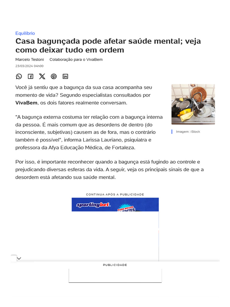 Bagunça em casa e saúde mental | PDF | Transtorno obsessivo compulsivo ...