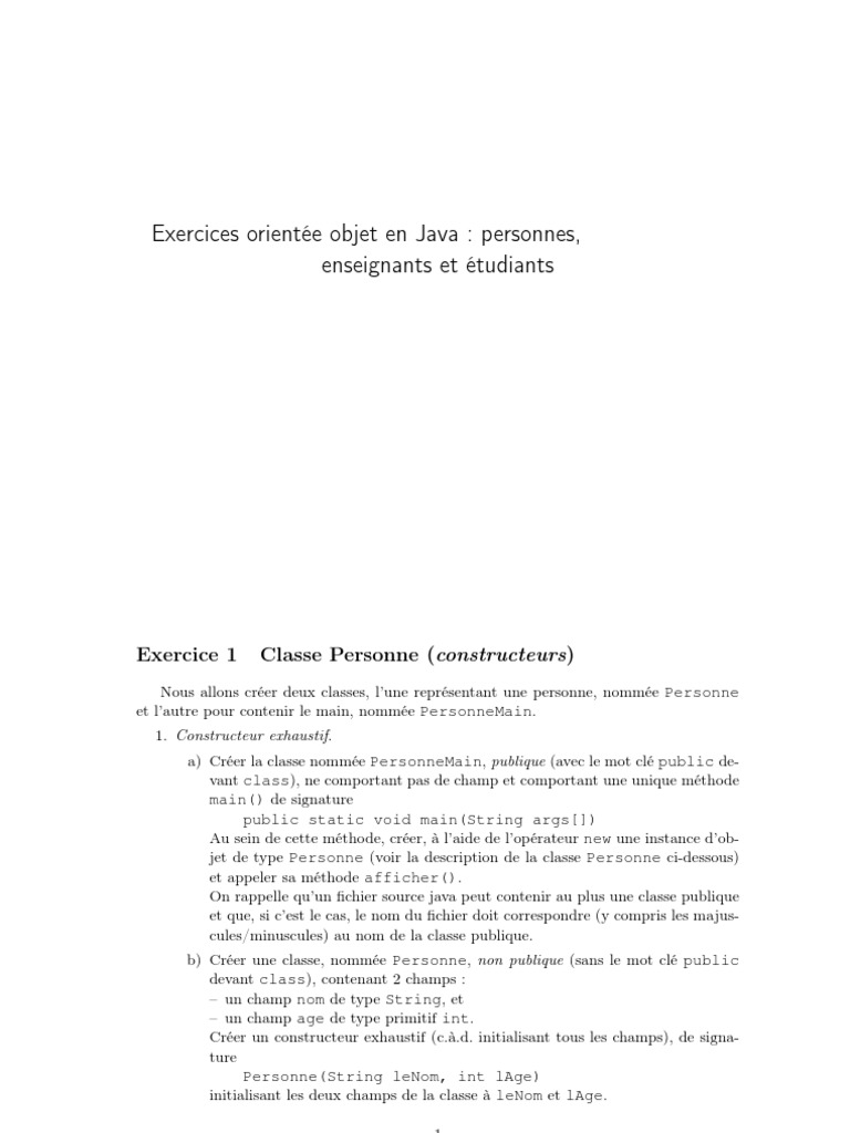 Exercices POO Java : Personnes et Héritage | PDF | Java (Langage de ...