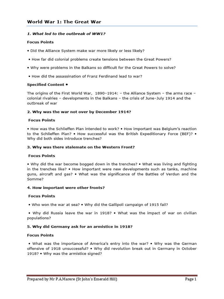 Causes and Events of World War 1 | PDF | Western Front (World War I ...