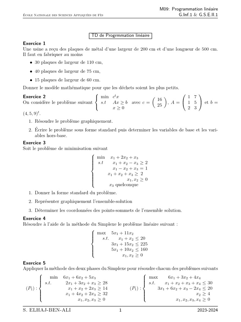 Exercices de Programmation Linéaire | PDF | Optimisation linéaire ...