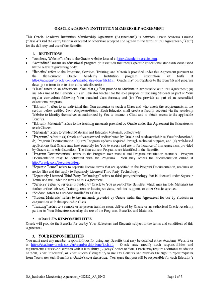 Oracle Academy Membership Agreement | PDF | Damages | Tort