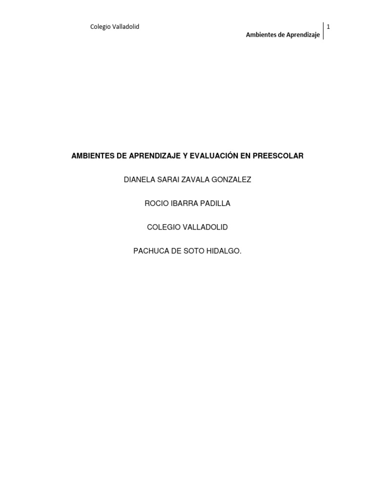 Ambientes de Aprendizaje en Preescolar | PDF | Aprendizaje | Evaluación
