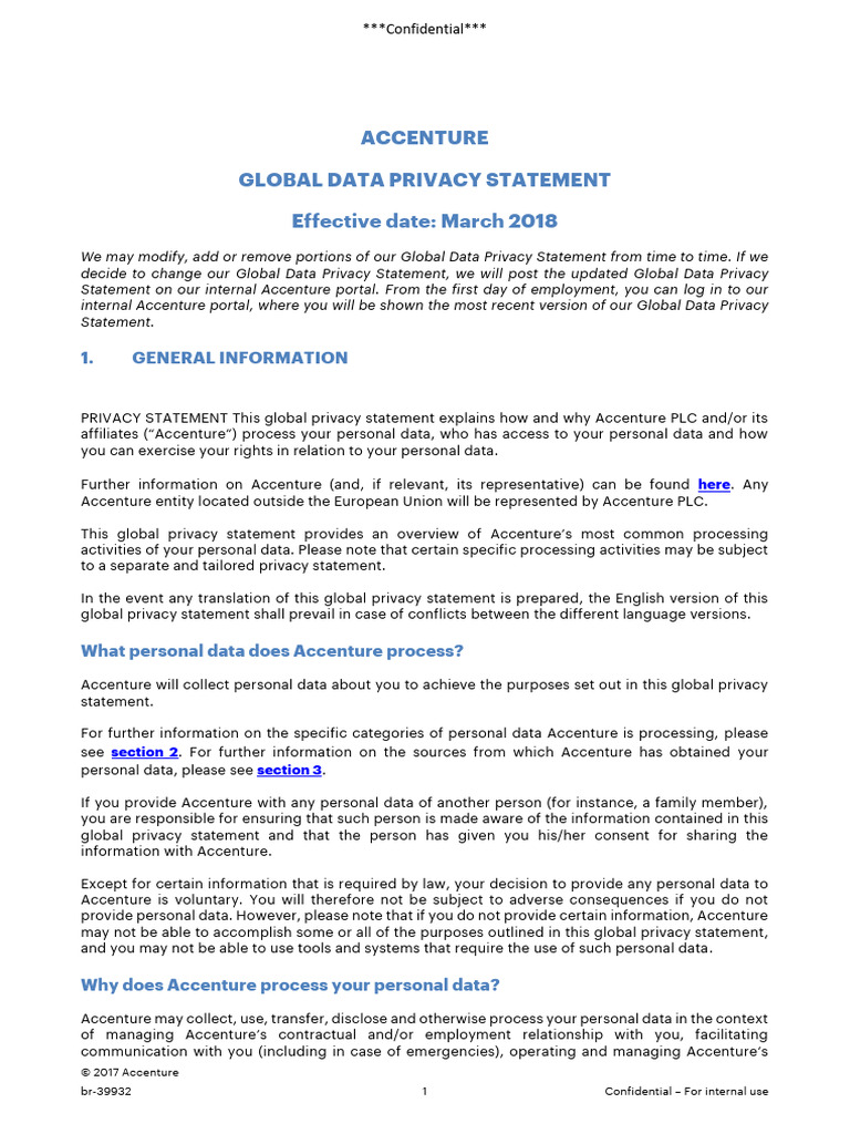 Accenture Global Data Privacy Statement Pdf Employment Privacy 