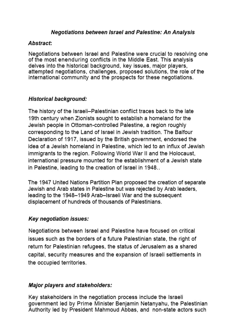 Negotiations Between Israel and Palestine | PDF | Israel | World Politics
