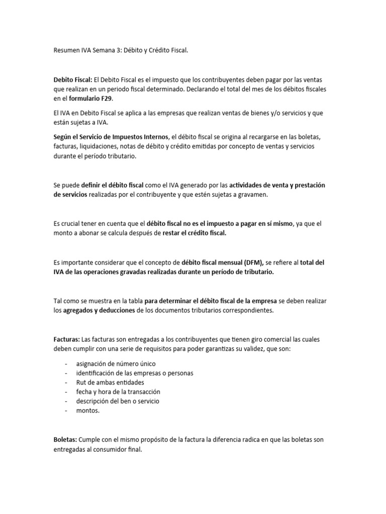 Resumen IVA: Débito y Crédito Fiscal | PDF | Impuesto al valor agregado ...