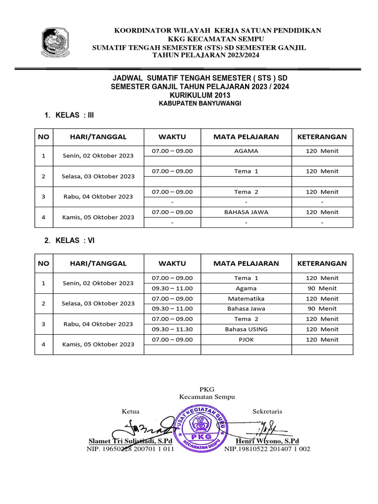 Jadwal Sts Sd Semester Ganjil 2023 2024 Pdf