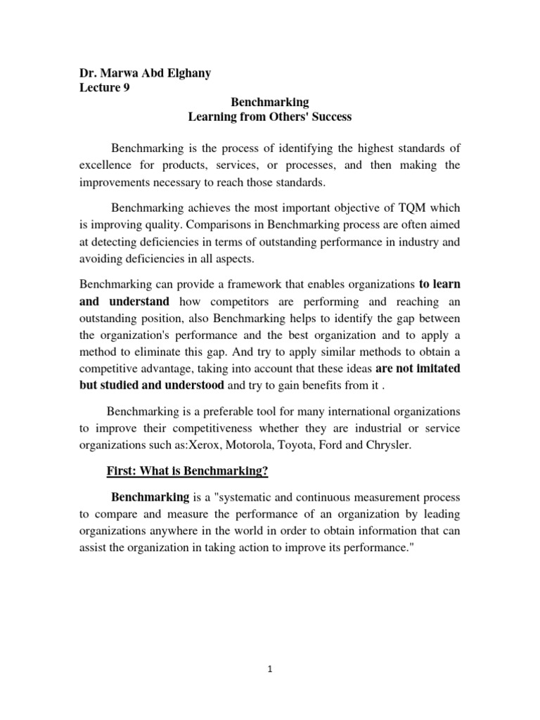 Understanding Benchmarking for TQM | PDF | Benchmarking | Cognition